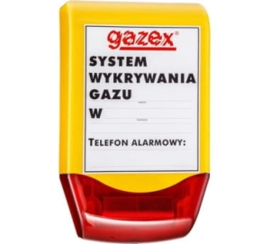 Sygnalizator optyczno-akustyczny syrena 110/103dB + lampa LED czerwona, 12V, IP44, etykieta z opisem